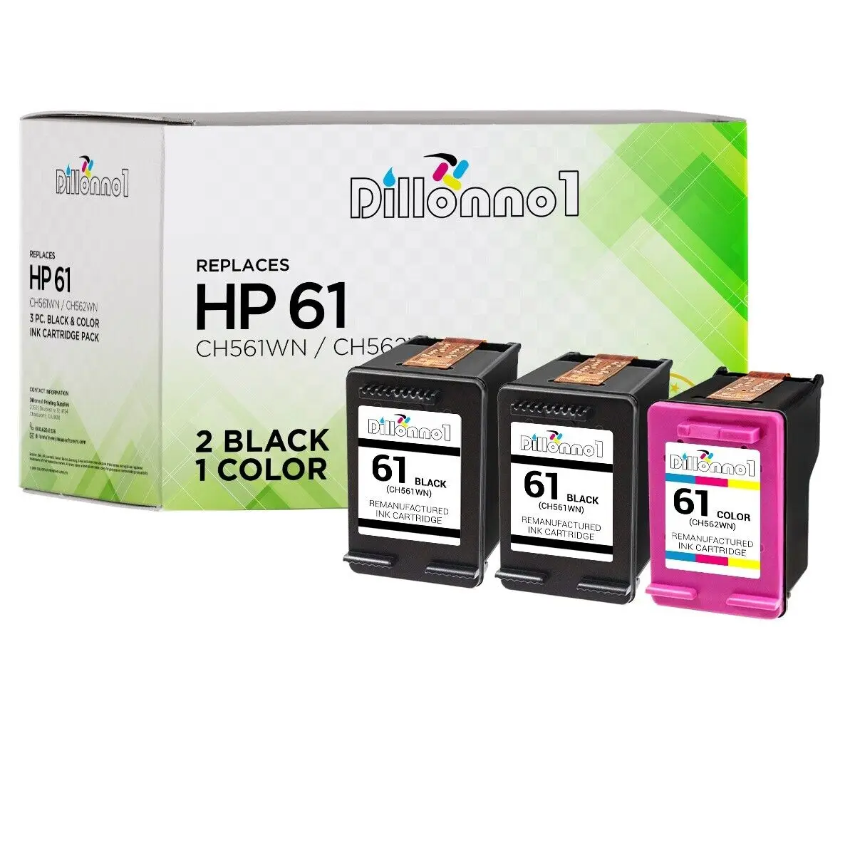 3แพ็คสำหรับ HP 61สีดำ & สีสำหรับ ENVY 4500 4501 4502 4504 4505 5530 5531 5535