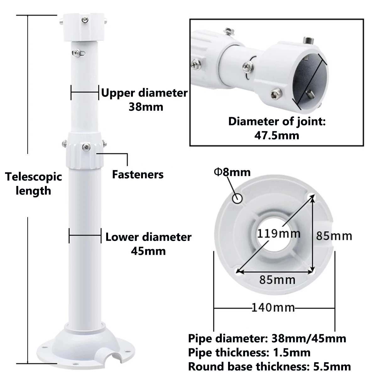 I-Type Super Long Vertical Hoisting Telescopic Holder Stand 45mm Thickened Pipe High-Speed Dome PTZ Camera Ceiling Mount Bracket