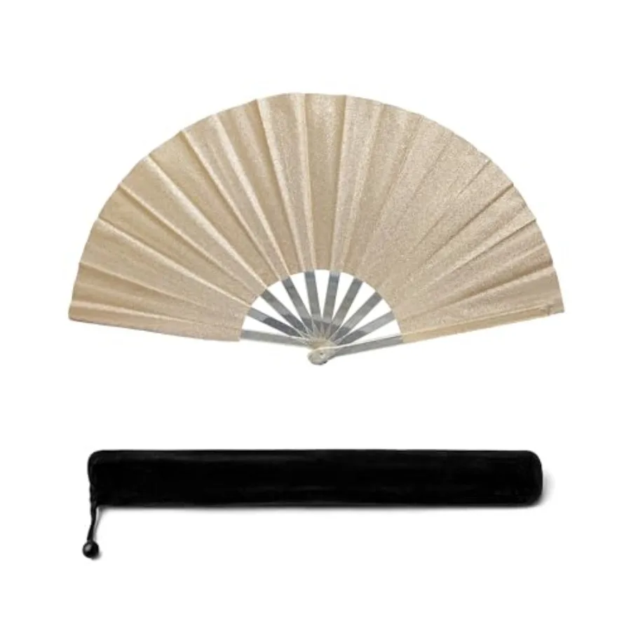 

13IN Rose Gold Large Popping Hand Fan for Line Dancing Clacking Premium Silk Boots On The Ground Hand Fan Chinese Rave Fan for