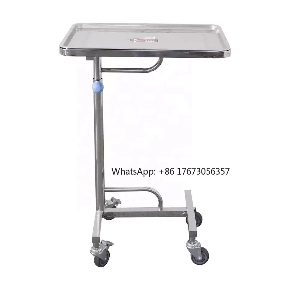 

Stainless Steel Surgical Mechanical Table Height Adjustable Medical Trolley Hospital Tray Cart