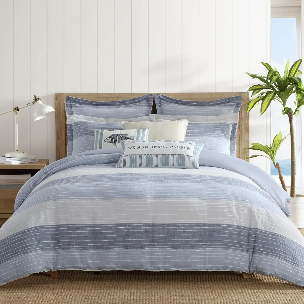 Sand Stripes Blue Duvet Cover Set - King Duvet Cover (106 X 94in.) + Two King Pillow Shams (36 X 20in.)Jaquard Stripe - Blue