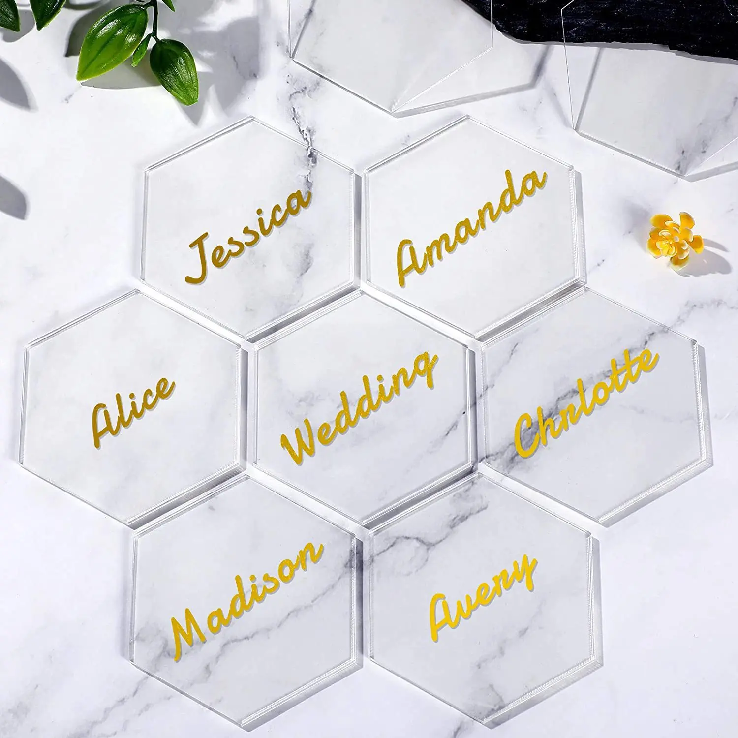 20pcs Hexagon Clear Acrylic Place Cards for Wedding Guest Names Blank Table Seating Cards Acrylic Plates for Food Sign 8cm 10cm