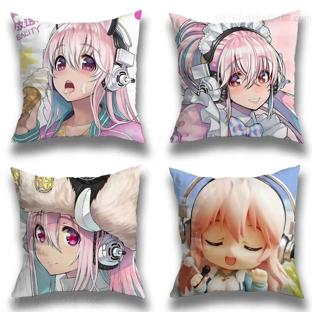 

Super S-sonico Anime Pillow Case Anti-dustmite Pillowcase Invisible zipper silky short plush Sofa cushion cover