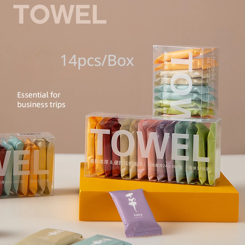 14pack Tablet 14Pcs Compressed Towel Travel Disposable Face Towel Cleaning Quick Drying Towel Pure Cotton Non-Woven