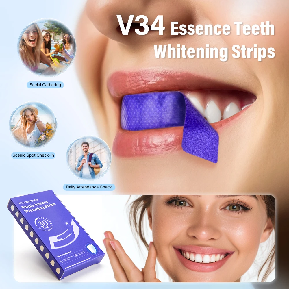 Teeth Whitening At Home - Bandelettes blanchissantes violettes pour les dents,