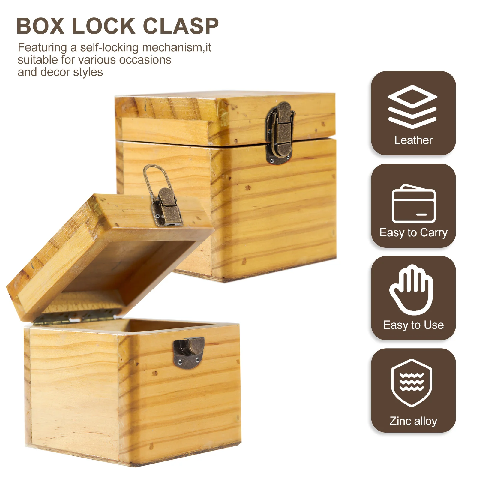 

2Pcs Makeup Box Lock Clasp Wooden Self-Locking Decorative Buckle Latch for Jewelry Storage Boxes Vintage Style Metal Lock