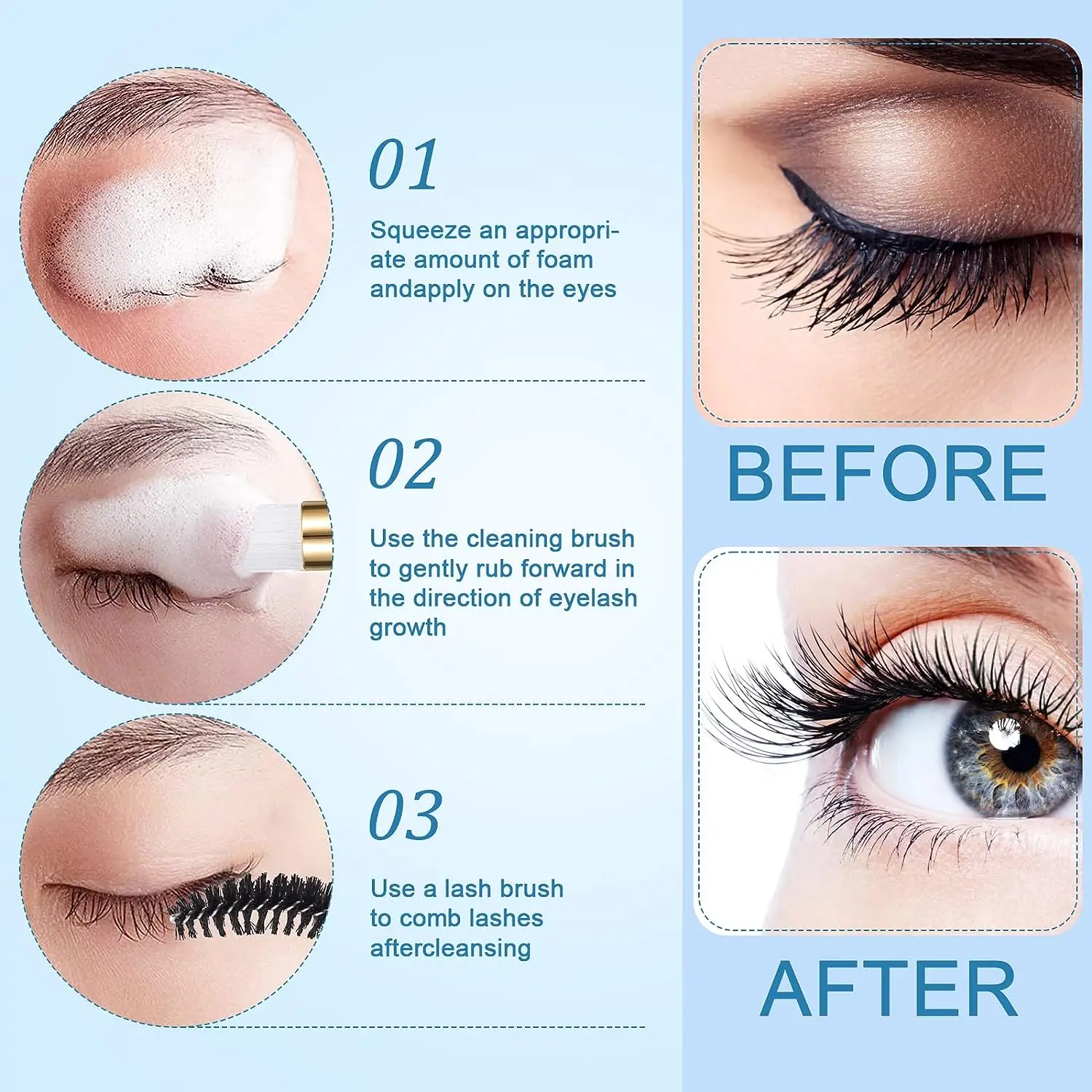 Wimperreinigingsset Lash Shampoo Borstel Zeepschuim Wasfles Gezichtsreinigingskit Wimperverlenging Levert Make-Uphulpmiddelen