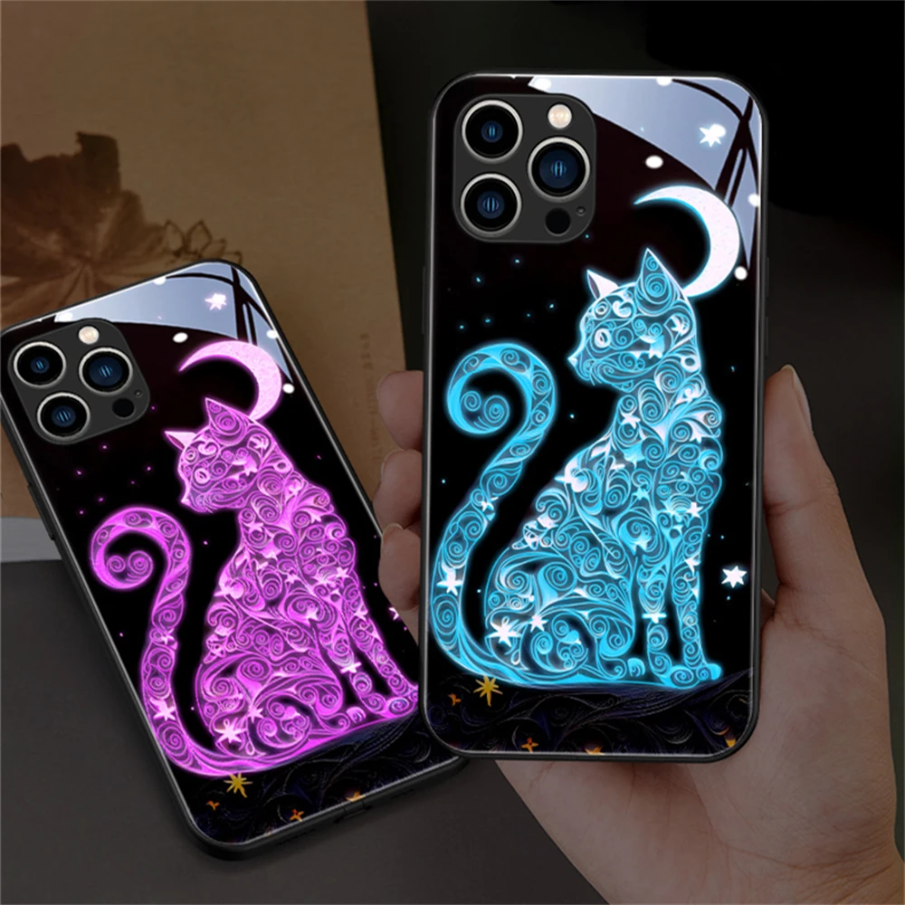 Fashion Popular Cat LED Calling Light Flash Phone Case For Samsung S23 S22 S21 S20 FE Note 10 20 Plus Ultra A54 Luminous Cover