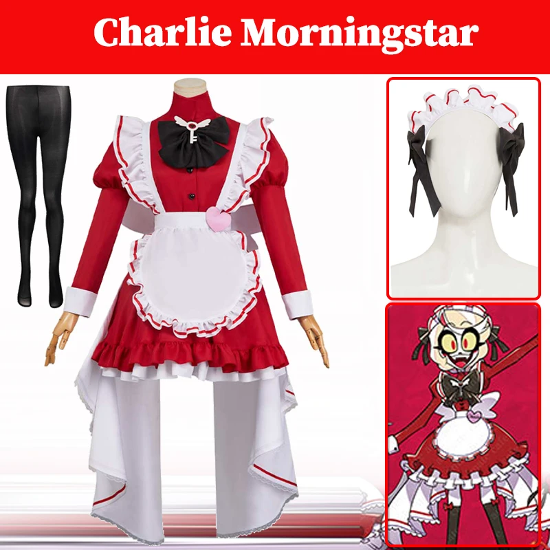 تلفزيون فندق 2 الجحيم نزل تشارلي مورنينجستار تأثيري الأحمر خادمة الزي المرأة تمويه لعب الأدوار فانتازيا القبعات الجوارب ربطة العنق هالوين