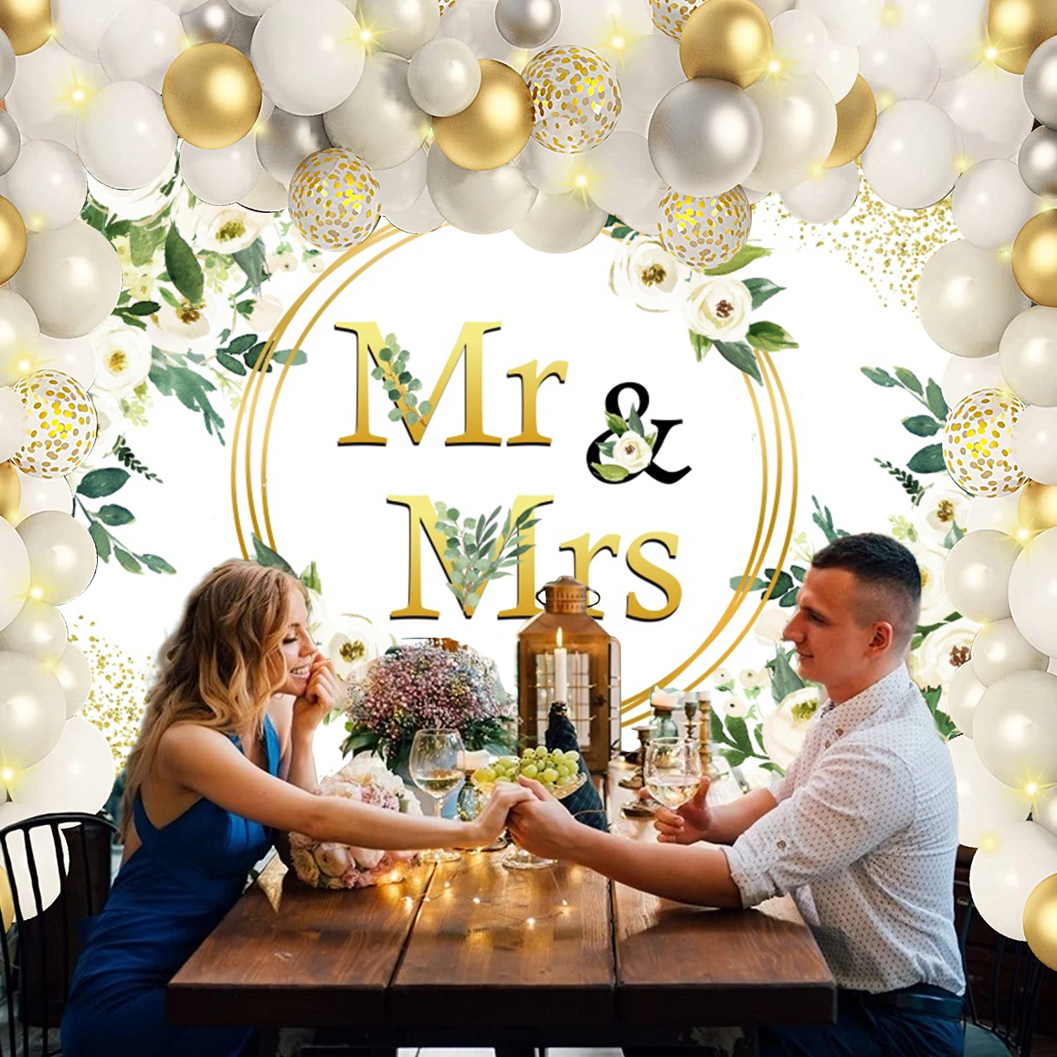 Mr & Mrs Bridal Shower Backdrop Miss to Mrs Bride To Be Engagement Ceremony Wedding Party Flower Floral Photography Background