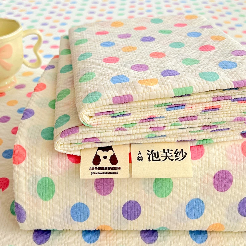 Colorful Rainbow Polka Dot Bubble Crinkle Flat Sheet, Skin-Friendly Breathable Bed Sheet, Wrinkle Natural Design No Iron Needed