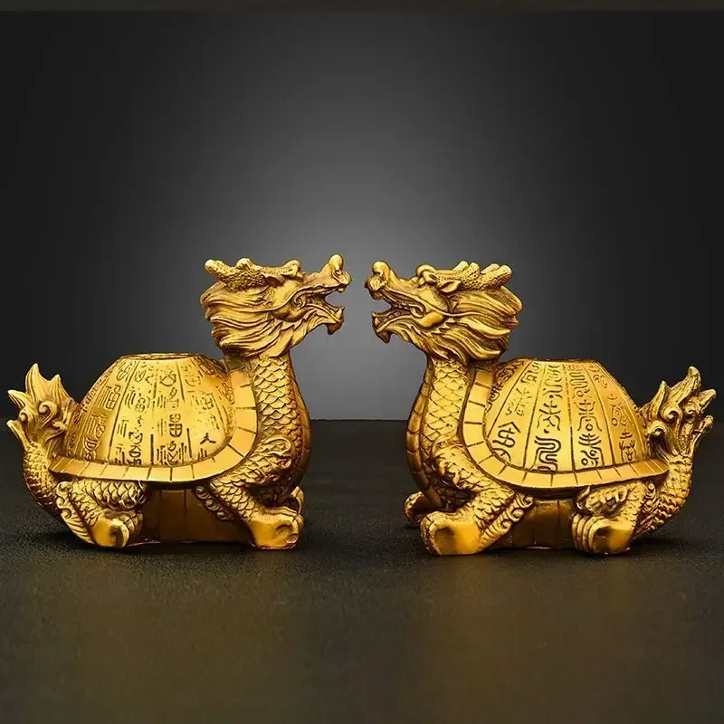 Copper Lucky Animal Dragon Turtle Ornament ,Fortune Longevity Turtle Home Office Desktop Decor Sculptures