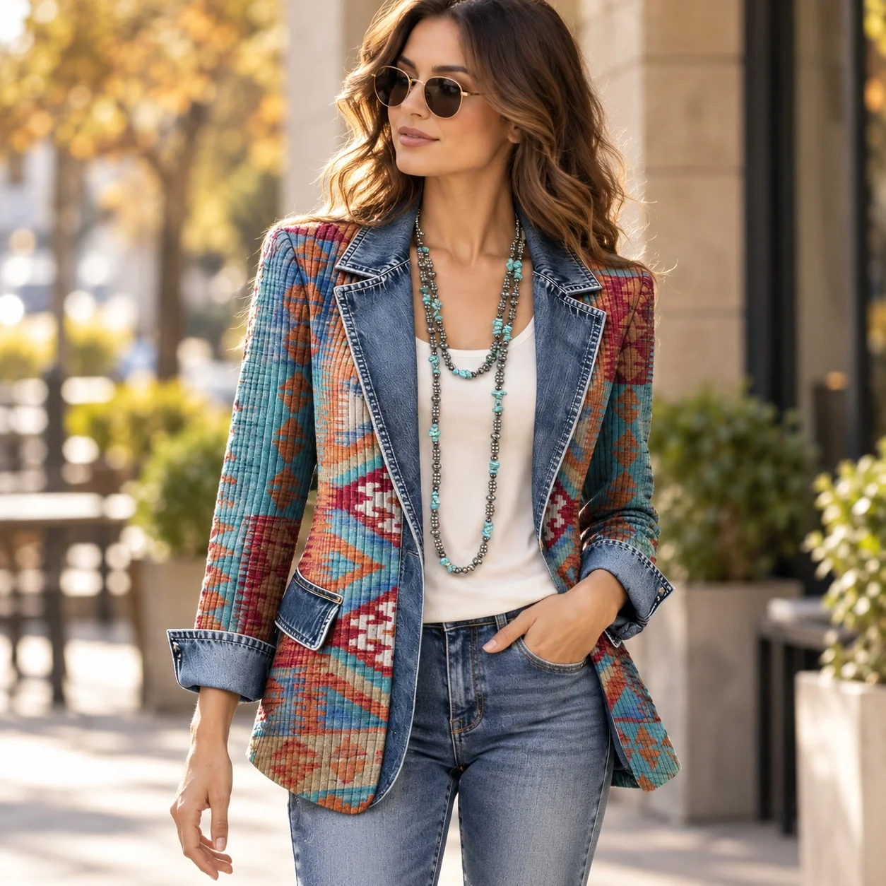 Printed Loose Fit Coat Casual with Digital Print Japanese Korean Casual Long Sleeve Regular Sleeve Notched Lapel Women Coat