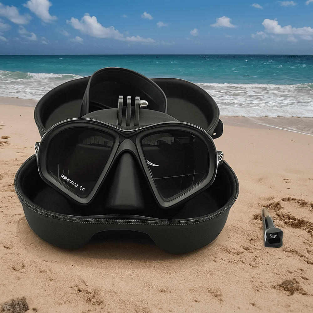 Tempered Glass Freediving Mask J-Type Diving Mask Foldable Snorkel Snorkeling Set Anti-Fog Waterproof Snorkel Set Diving