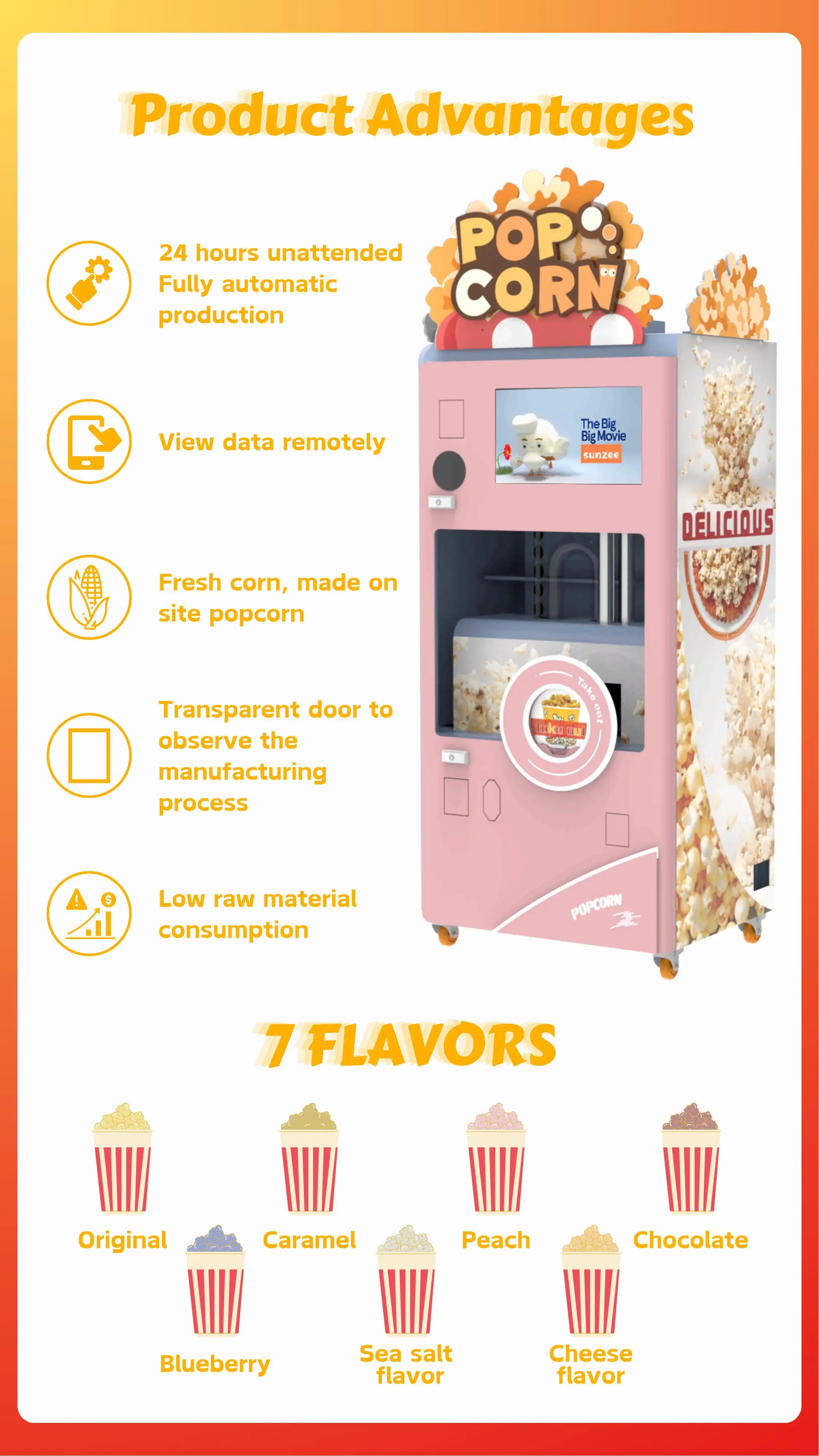 P30 Full Automatic Popcorn Vending Machine Coin Operated Commercial Popcorn Making Equipment For Cinema Mall Retail Business