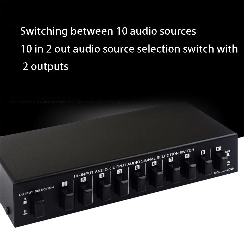 

Переключатель выбора аудиосигнала 10 в 2, переключатель динамика для наушников, двунаправленное переключение 2 входа 10 выходов