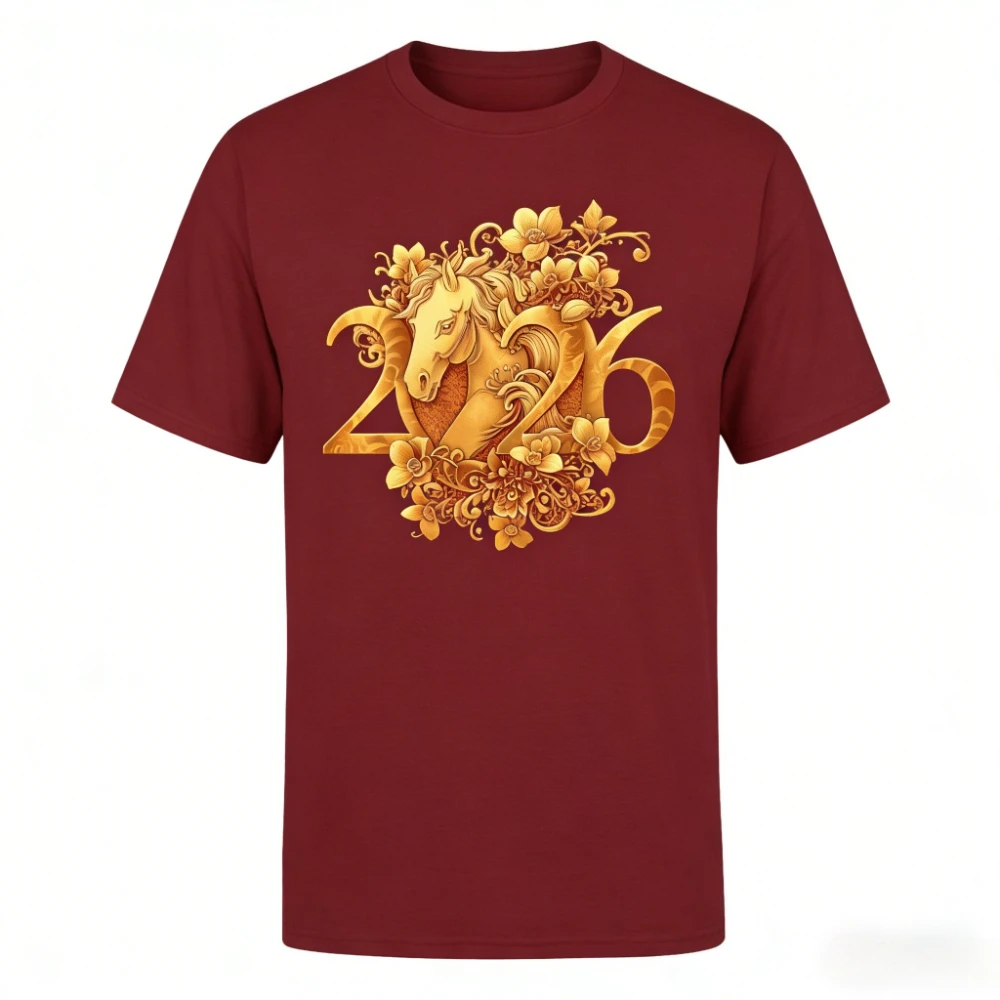 2026 سنة الحصان قميص السنة الصينية الجديدة المحملة السنة القمرية الجديدة هدية التي شيرت الذهب الحصان زودياك تي شيرت النساء الرجال بلوزات على الموضة #4