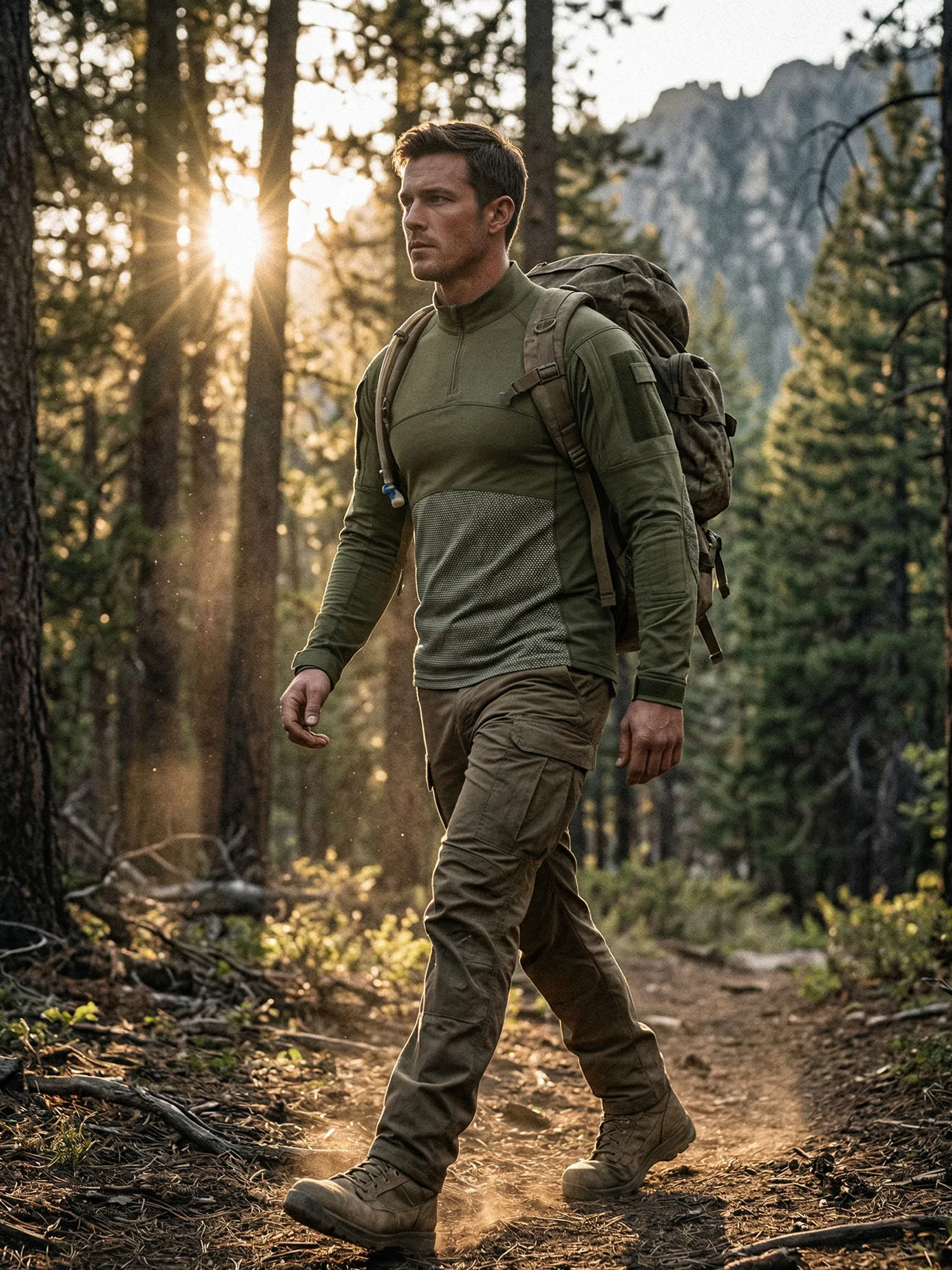 Esdy Tactical Long-Sleeved T-Shirt Men's Polo Stand-Up Collar Quick-Drying Training Uniform Outdoor Mountaineering Training Breathable Combat Top