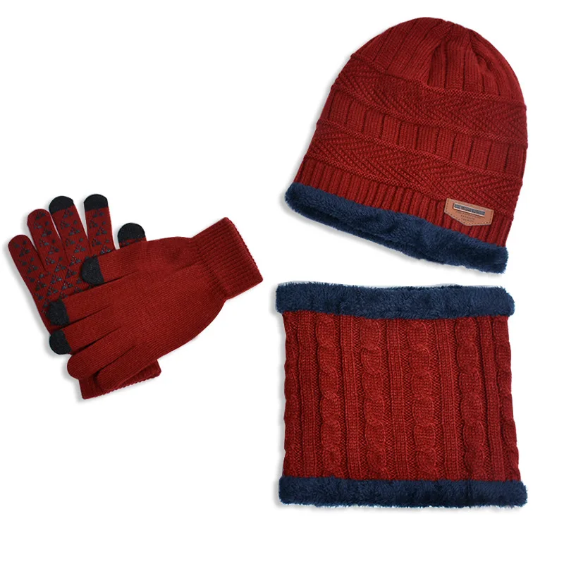 Conjunto de gorro y bufanda de punto para niños, gorro de felpa cálido, gorro de esquí para exteriores, bufandas sólidas, traje cálido de invierno
