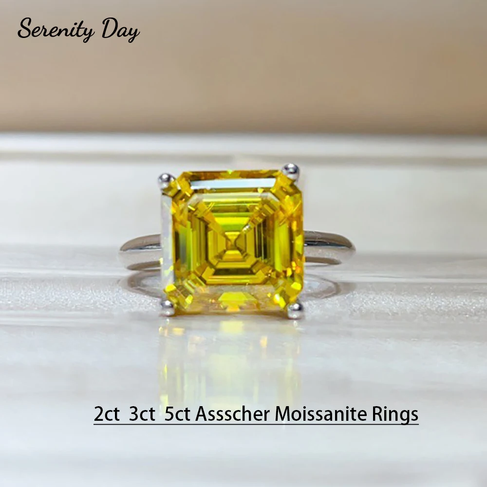 Serenity 2/3/5ct Asscher Cut Yellow Moissanite Rings Women Sparkling Lab Diamond Wedding Ring S925 Sterling Silver Bands Jewelry