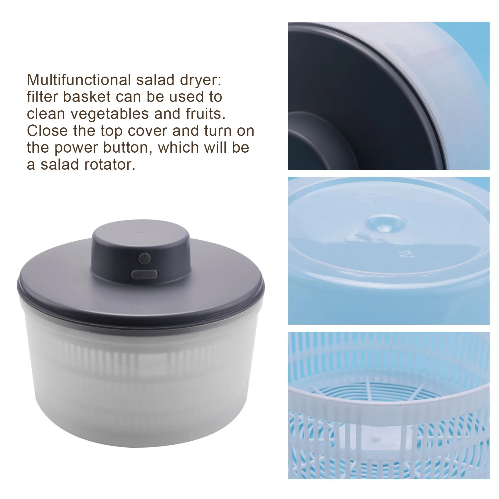 สลัดไฟฟ้า Spinner-ผักกาดหอมเครื่องเป่าผัก,ชาร์จ USB,แห้งเร็วผักกาดหอมผลไม้ Spinner วัสดุชาม