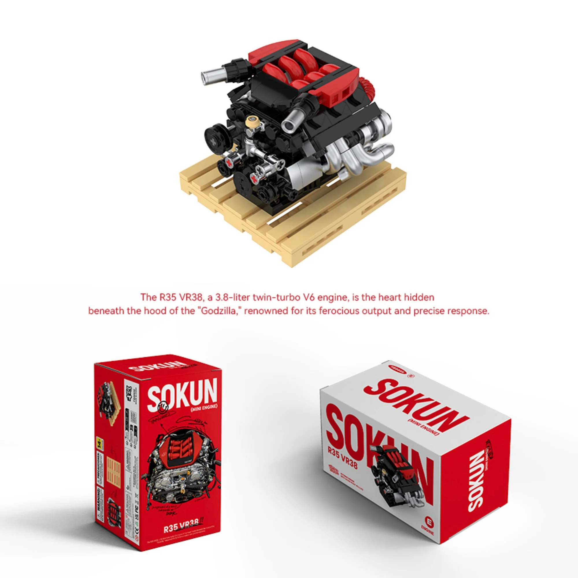 318pcs R35 VR38 mini engine Building Blocks PB8869E Technical Supercar SOKUN Vehicle Engine Ornament Bricks Toys for Adults Gift