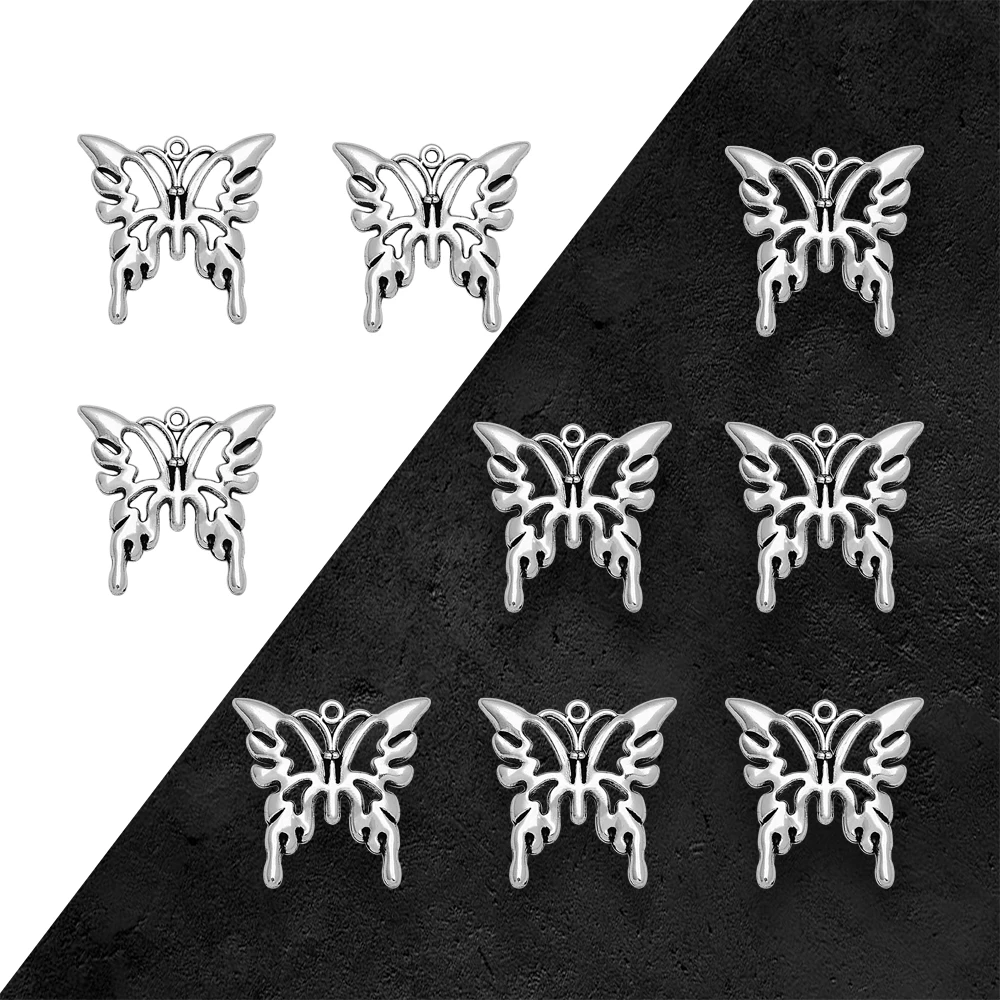 15pcs/Lot--24x25mm Antique Silver Plated Butterfly Charms Insect Pendants DIY Supplies Jewelry Making Finding Accessories