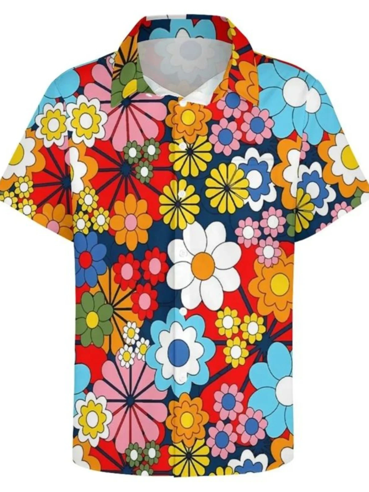 

Digital Print Men's ort Sve irt Floral Pattern Youth Faion Stand Fit Collar Casual irt for All Seasons