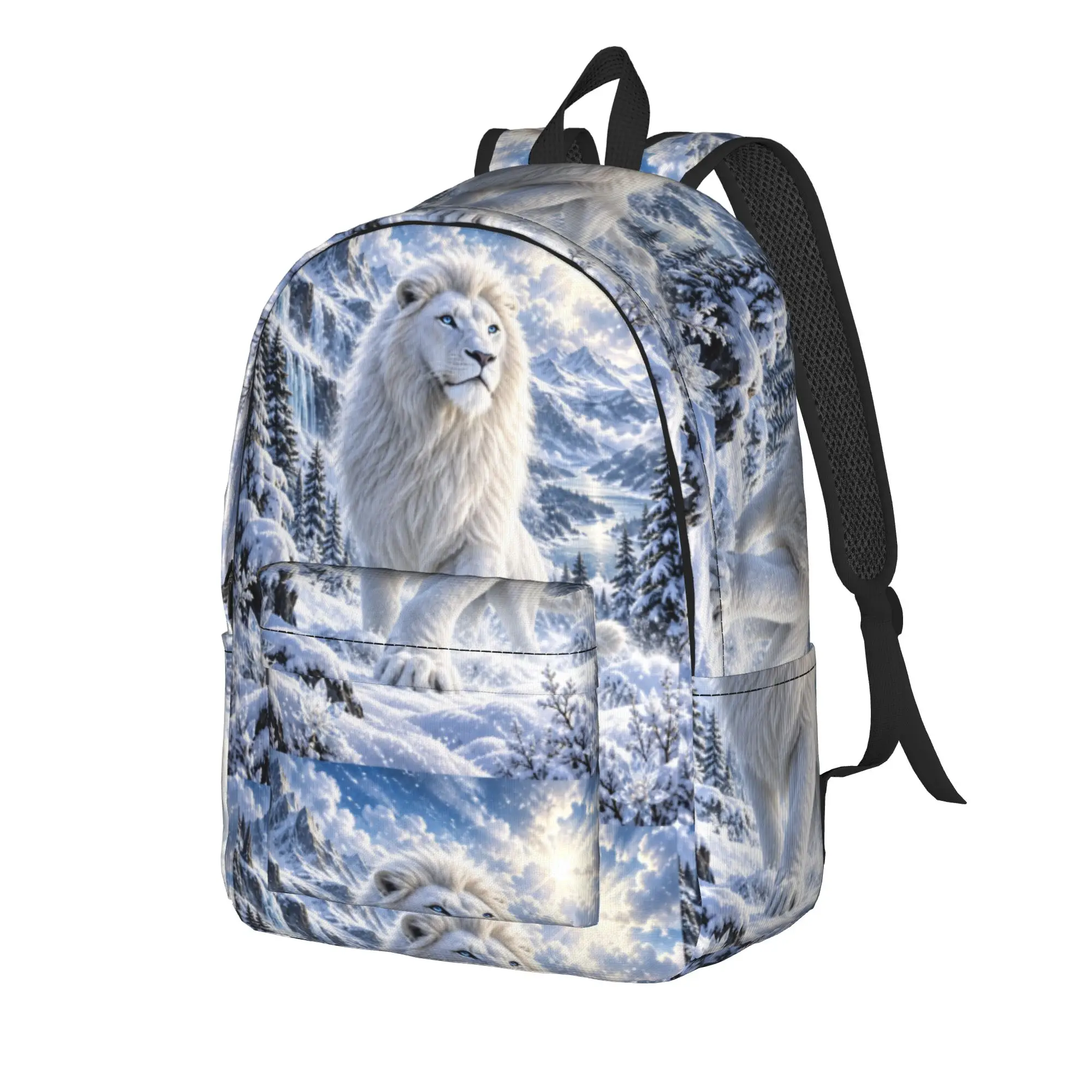 White Lion Single Digital Printed Backpack  Male Polyester Travel Backpacks Print Streetwear School Bags Rucksack