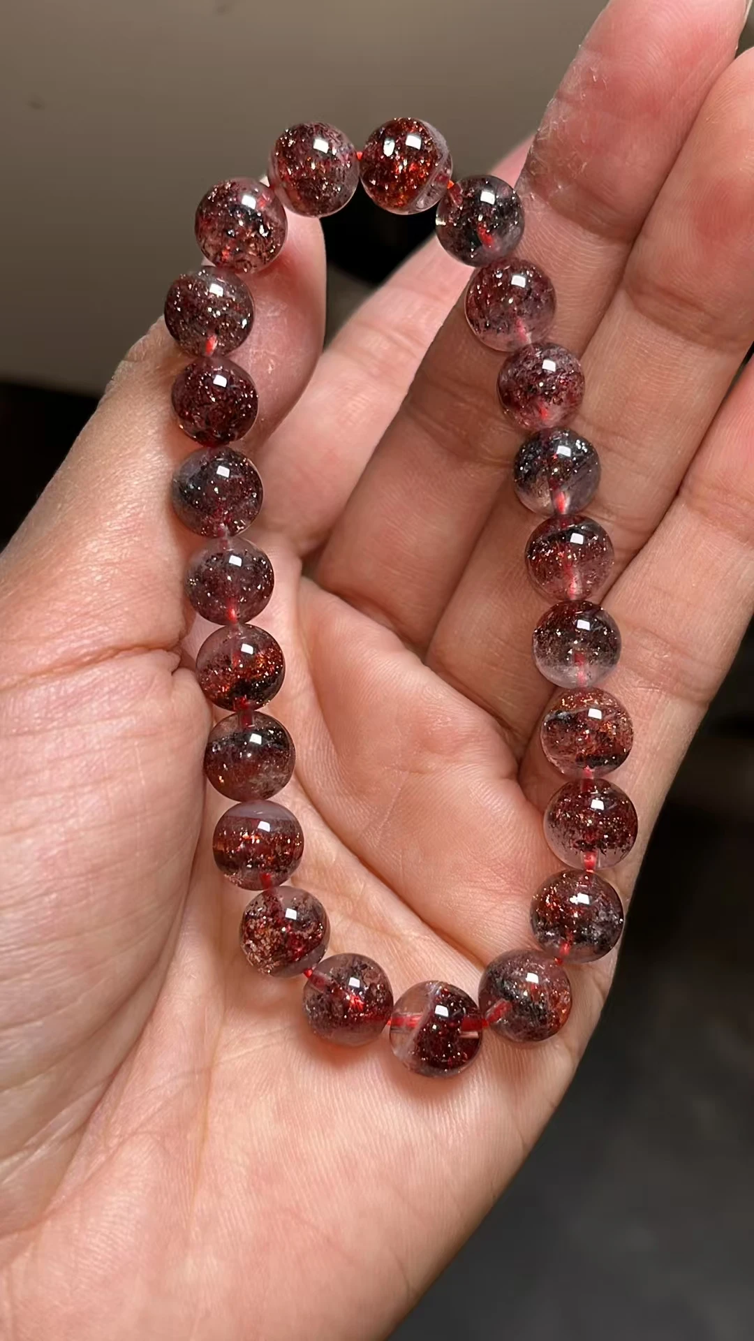 Natural Red Super Seven 7 Lepidocrocite Quartz Bracelet 8.3mm Clear Beads Stretch Jewelry Rutilated AAAAA