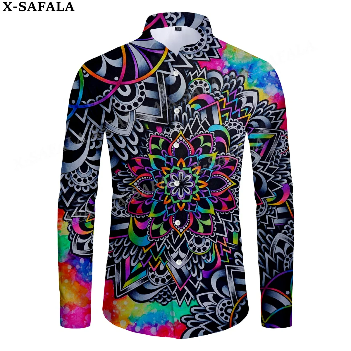 Hippie Psychedelic Colorful Trippy 3D Print Men's Luxury Shirt Turn-down Collar Buttoned Up Long Sleeve Tops Hip Hop Tee-12