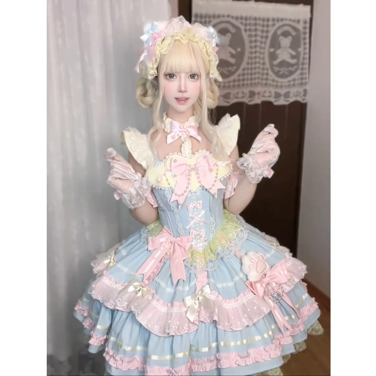 Sweet Candy Color Lolita Dress Birthday Adult Trailing Bow Cute