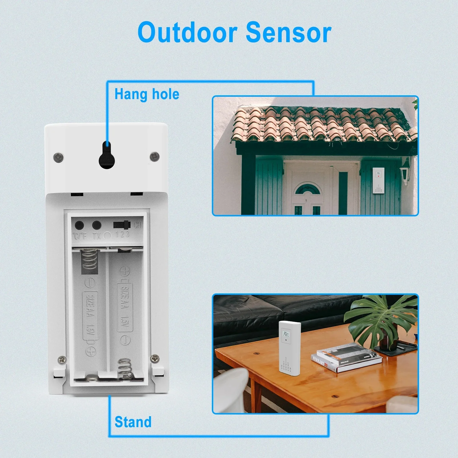 Digital Weather Station Clock Thermometer Hygrometer Indoor Electronic Environmental Room Home Thermometer with Wireless Sensor