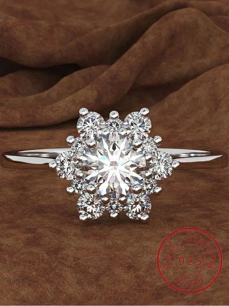 

925 Sterling Silver Brilliant Gorgeous Snowflake Round Zircon Ring For Women Engagement Wedding Luxury High Quality Fine Jewelry