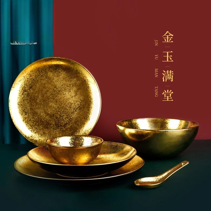 Rice bowl color tableware set gift box, high-end luxury high-rise housewarming wedding gift