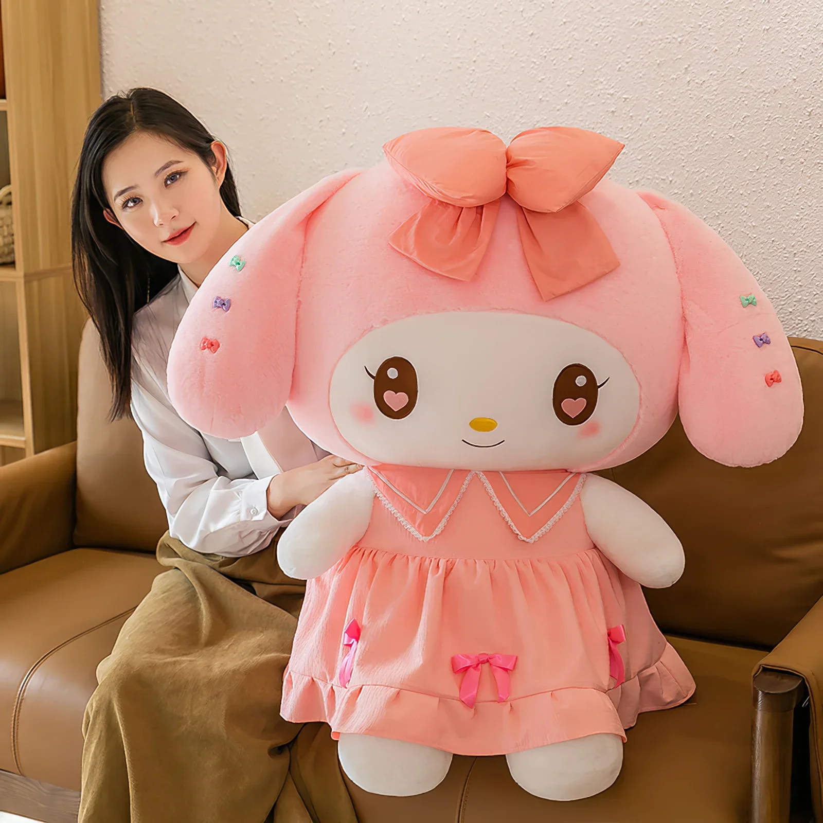 60cm Cartoon Sanrio Melody Kuromi Pluszowa lalka Kawaii Princess Spódnica Lolita Pluszaki Miękka wypchana zabawka Królik Poduszka Dziecko Dziewczynki Prezent