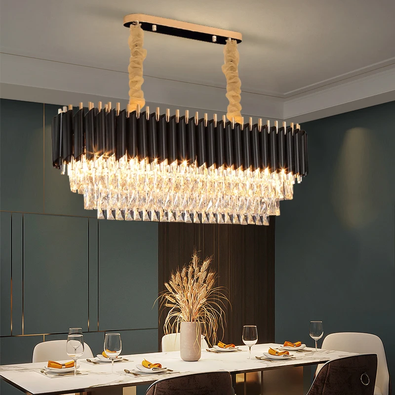 Modern LED Luxury Crystal Chandeliers Hanging Pendant Lighting Oval Design Suspen Living Dining Room Kitchen Decor Lustre Lamp