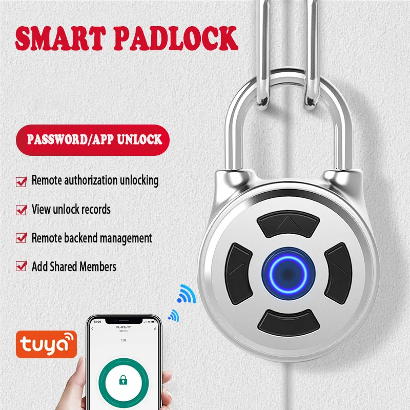 

Tuya Smart Password Lock Bluetooth Smart Door Padlock Digital Electronic Lock Keyless Rechargeable Security Protection