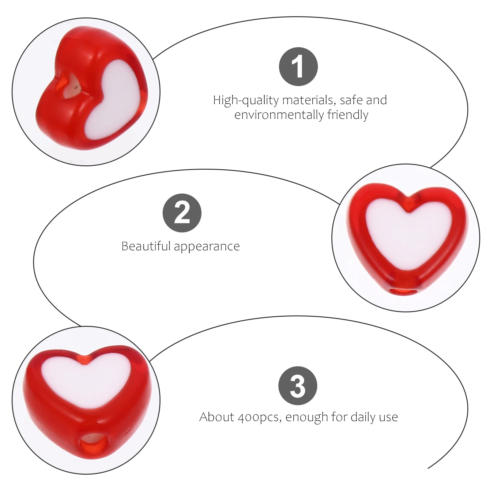 400개 하트 모양 비즈 컬러풀 DIY 보석 만들기 비즈 어린이 팔찌 목걸이 공예 선물 수제 액세서리