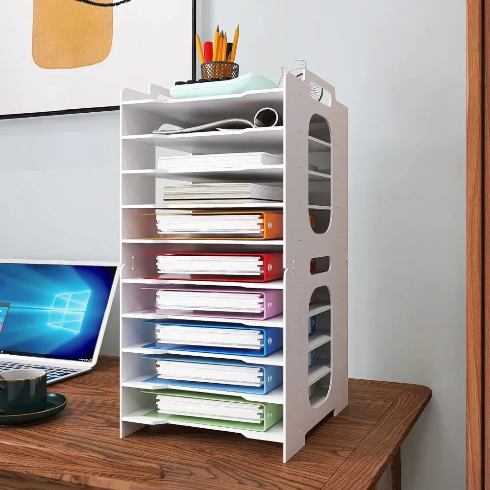 

Office Stackable Paper Organizer for Desk White Desktop File Sorter Desk Organizer Letter Tray Holder Document Storage Desk