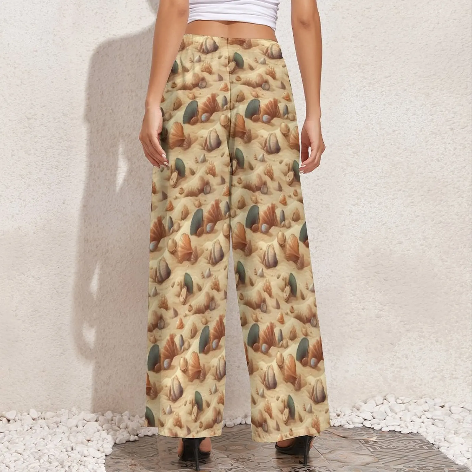 Sea Shells on The Beach Sand Pants High Waisted  Home Trousers Street Fashion Design Wide Pants