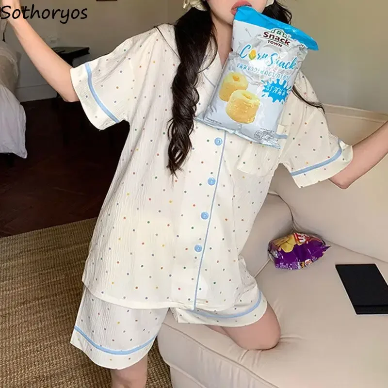 

Новые женские пижамные комплекты в горошек: милые, нежные, в стиле ретро, очаровательные, для дома, в корейском стиле, повседневные, летние, базовые, универсальные.