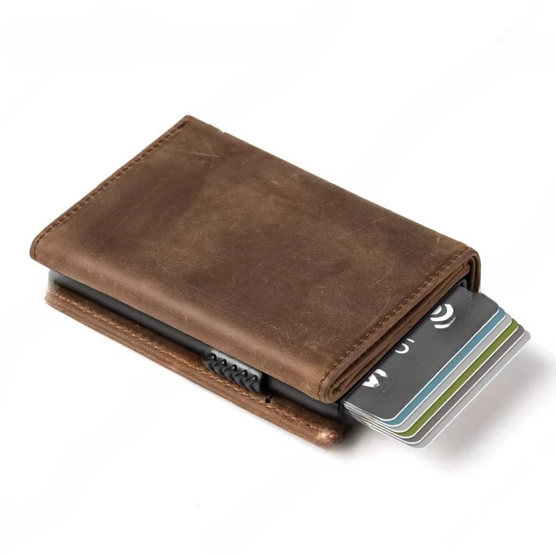 

Song and dance show leather aluminum card holder wallet men's automatic pop-up ID card holder