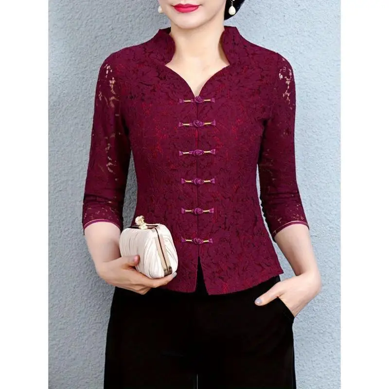 

Мужской китайский костюм в стиле ретро, кружевная футболка Four Sve Cross-Border, новый воротник с принтом, ор Sve Thiened Fl...