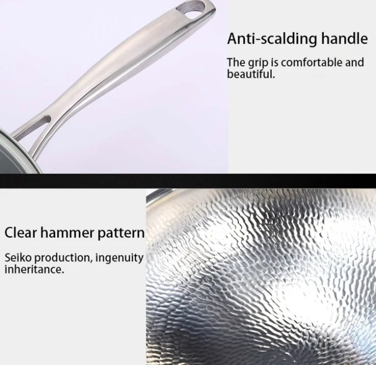 مقلاة صينية كبيرة من التيتانيوم مقاس 32 سم مع غطاء زجاجي مرئي، وطهي للتخييم في الهواء الطلق غير مطلي #2