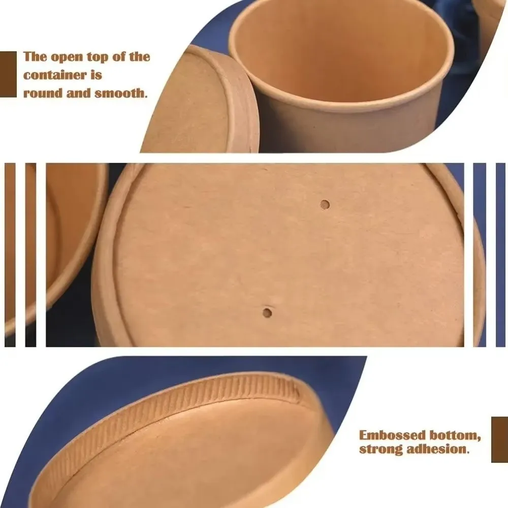 

10PCS New Disposable Kraft Paper Bucket Bowl with Lid 8oz/12oz/12oz Takeaway Packing Boxes Hot Soup Bowl Round Paper Soup Bucket