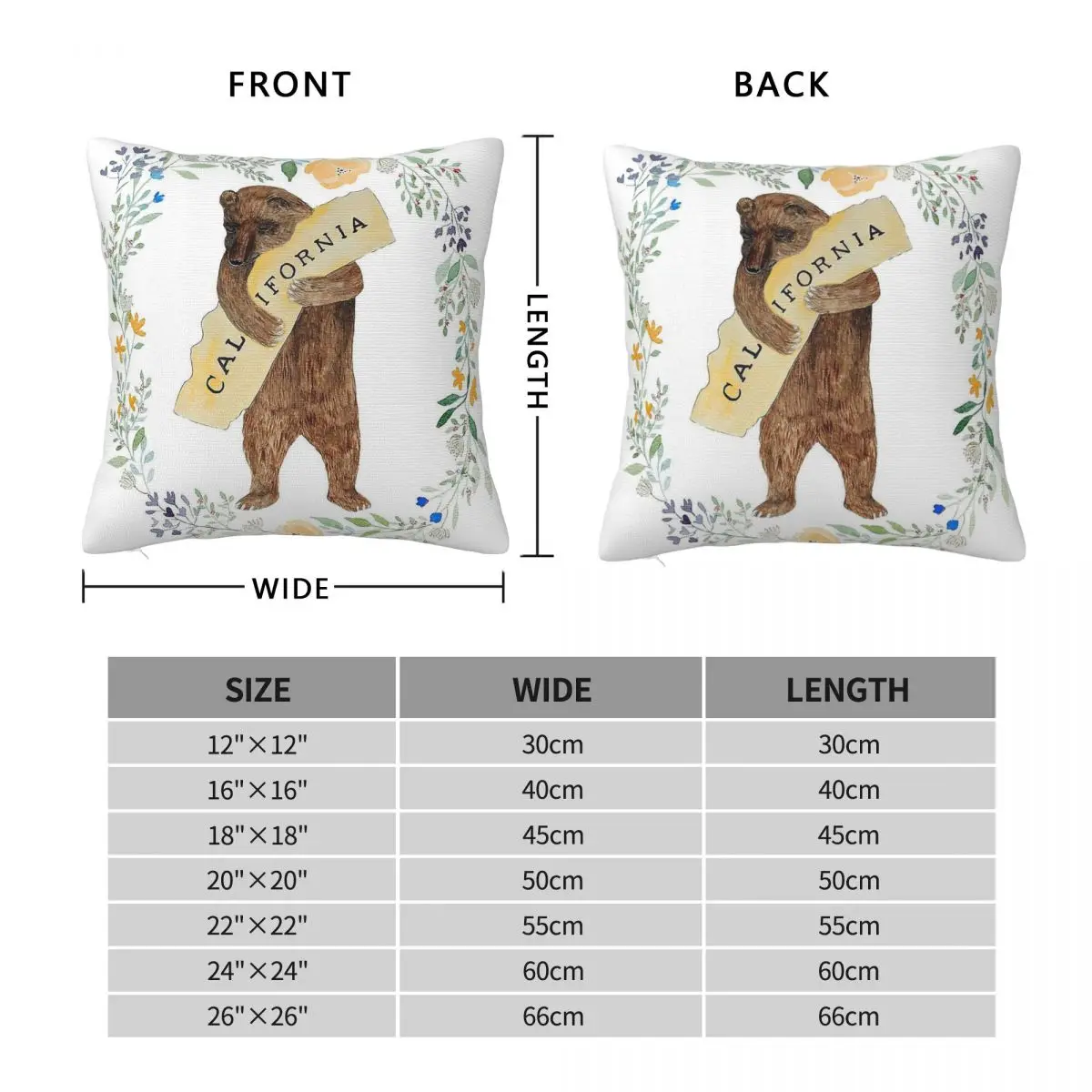 California Bear Hugs Floral Wreath Square Pillowcase Polyester Linen Velvet Creative Zip Decorative Pillow Case Home Cover 45x45