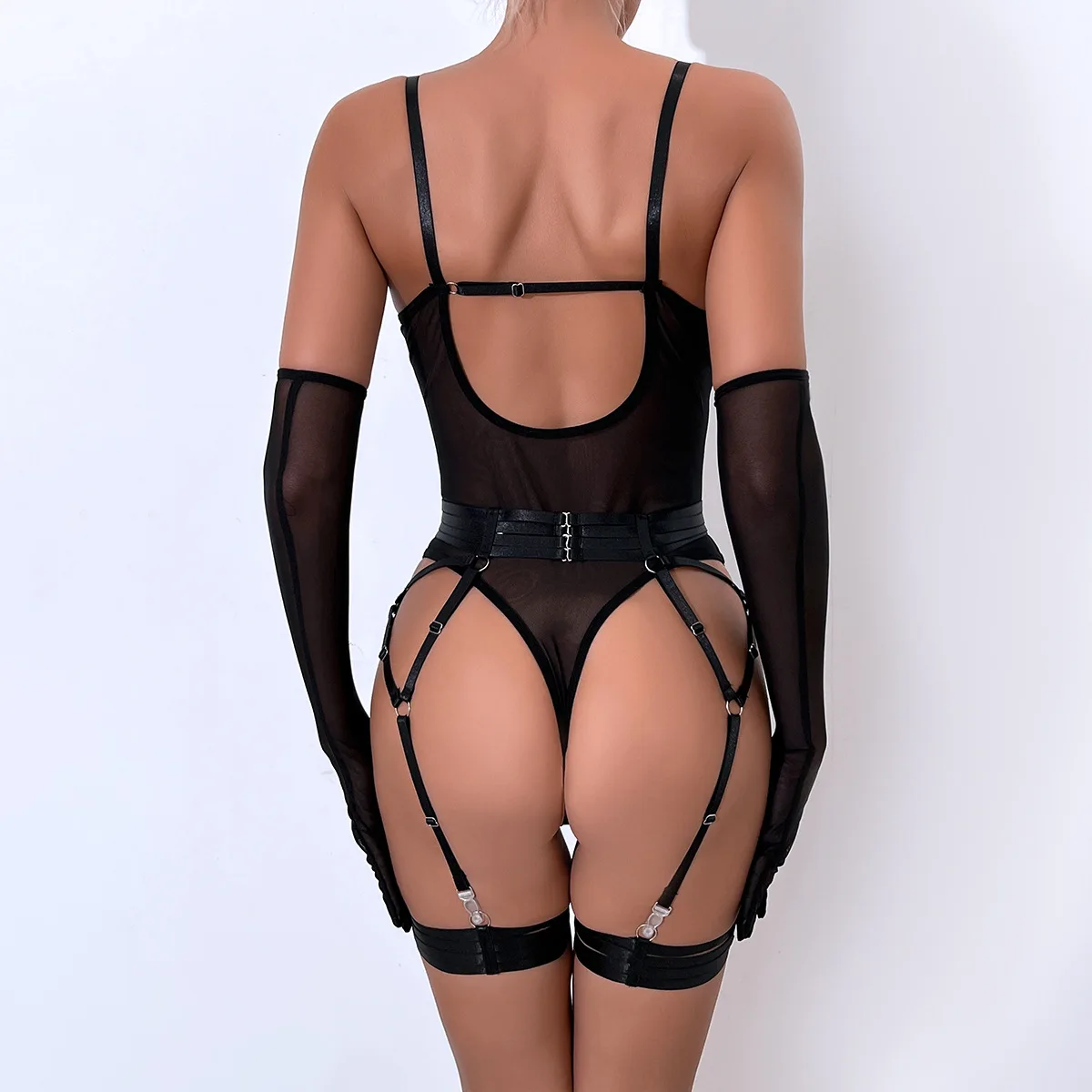 2025 Three-Piece-Set Sexy Lingerie Strappy Splicing Slimming with Gloves Women Bodysuit Female Body Streetwear Leotard Sexy