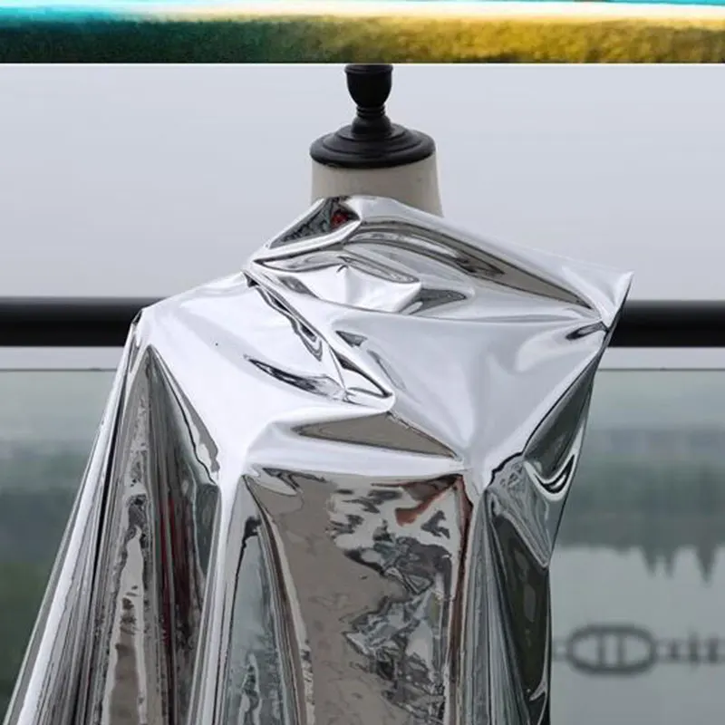 Pre-cut 50x137cm Silver Reflective Mirror Fabric Waterproof Double-sided Silver Mirror TPU Designer Fabric For DIY Stage Costume