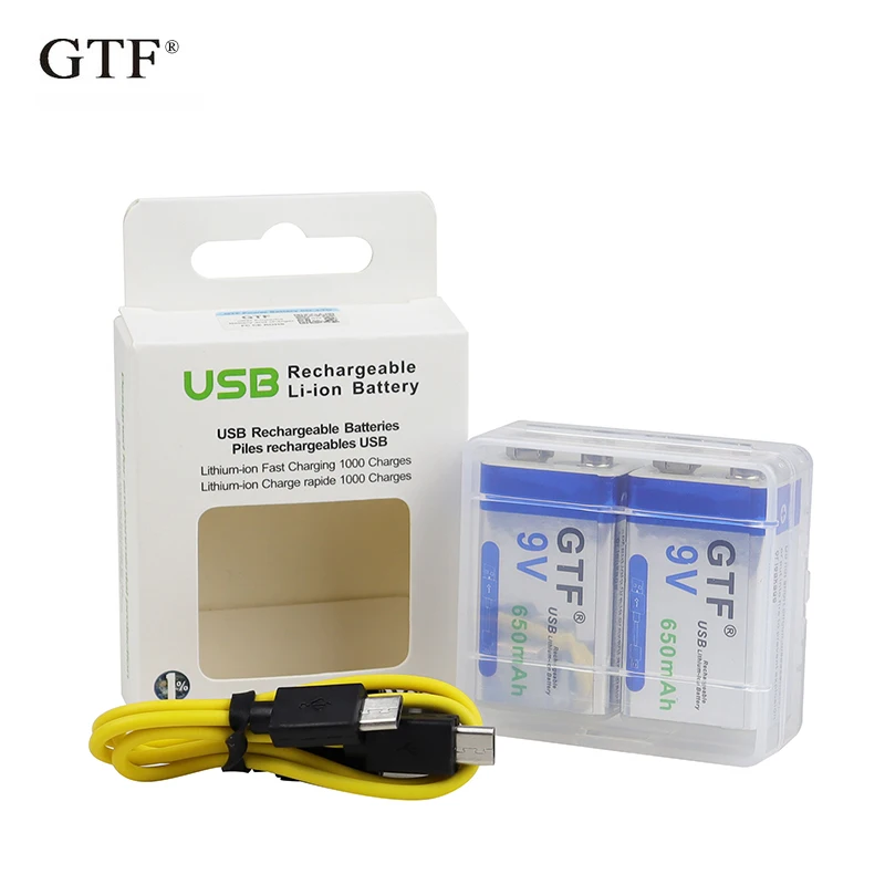 

2022 NEW 9V 6F22 battery USB 650mah 9V li-ion Rechargeable battery Micro USB charger cable drop shipping